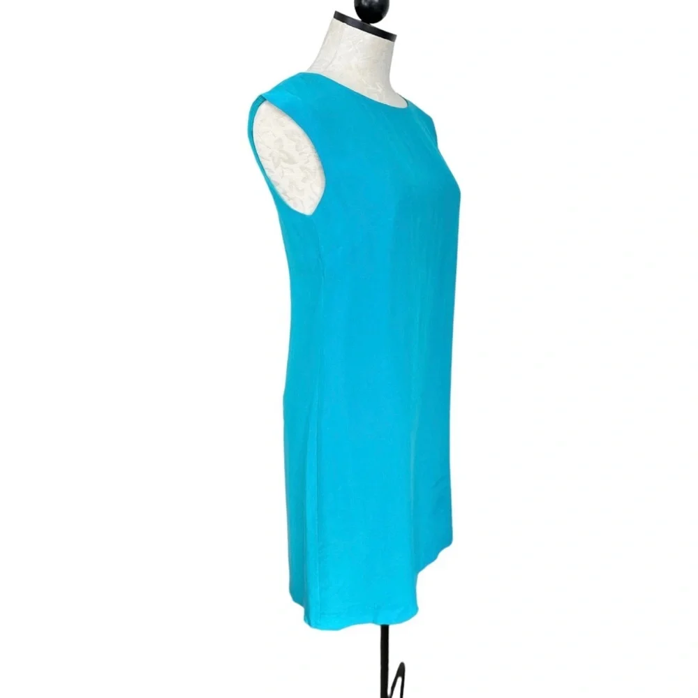 Cynthia Rowley 100% Silk Teal Dress Cap Sleeve Sheath Exposed Back Zipper Size 6 - Picture 2 of 12